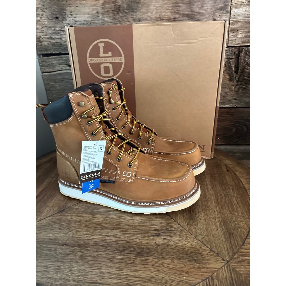 Lincoln Outfitters Mens Moc Steel Toe Work Boots Wheat Waterproof Leather Sz 12